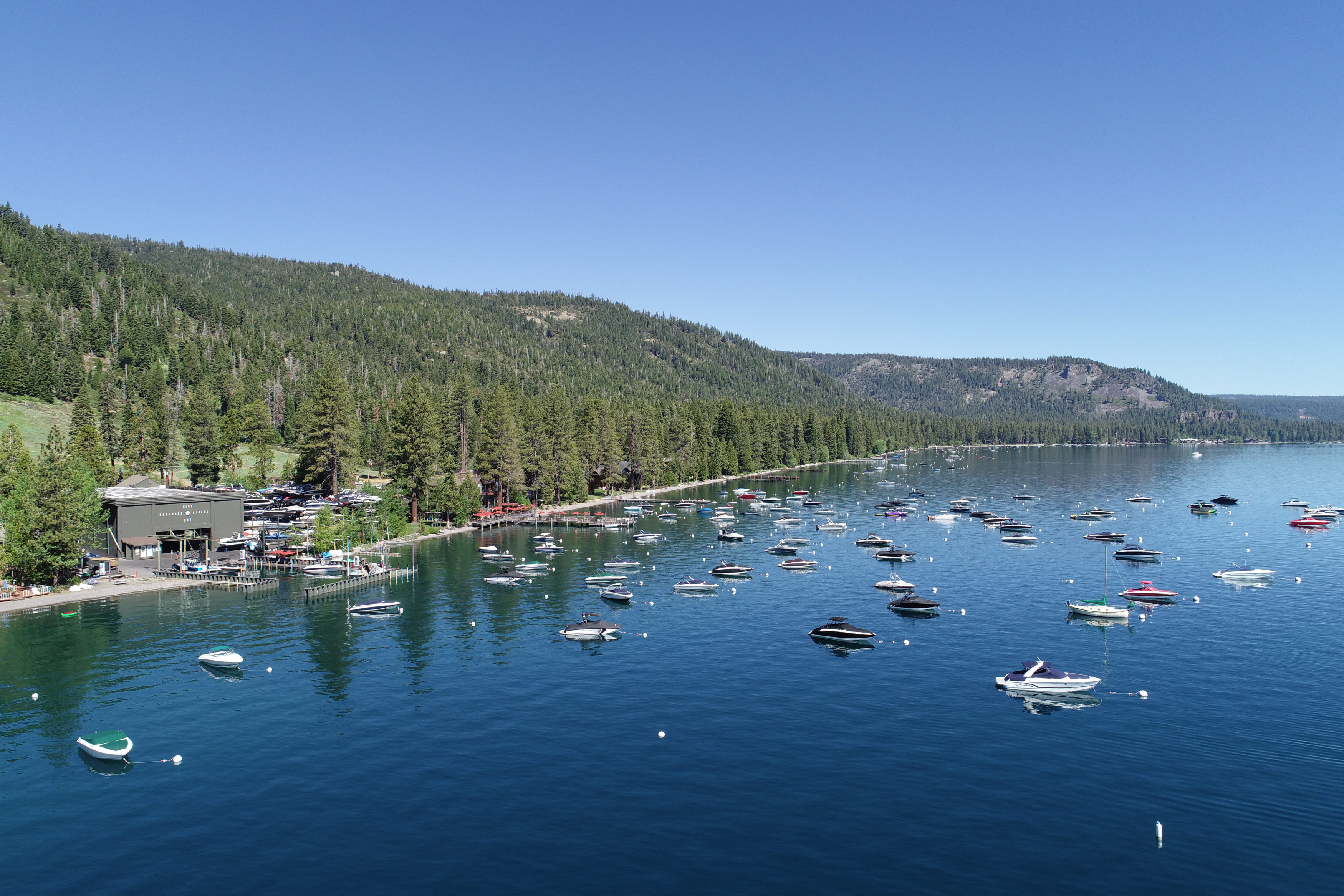 Arial shot of boats in Homewood High and Drys Marina buoy field