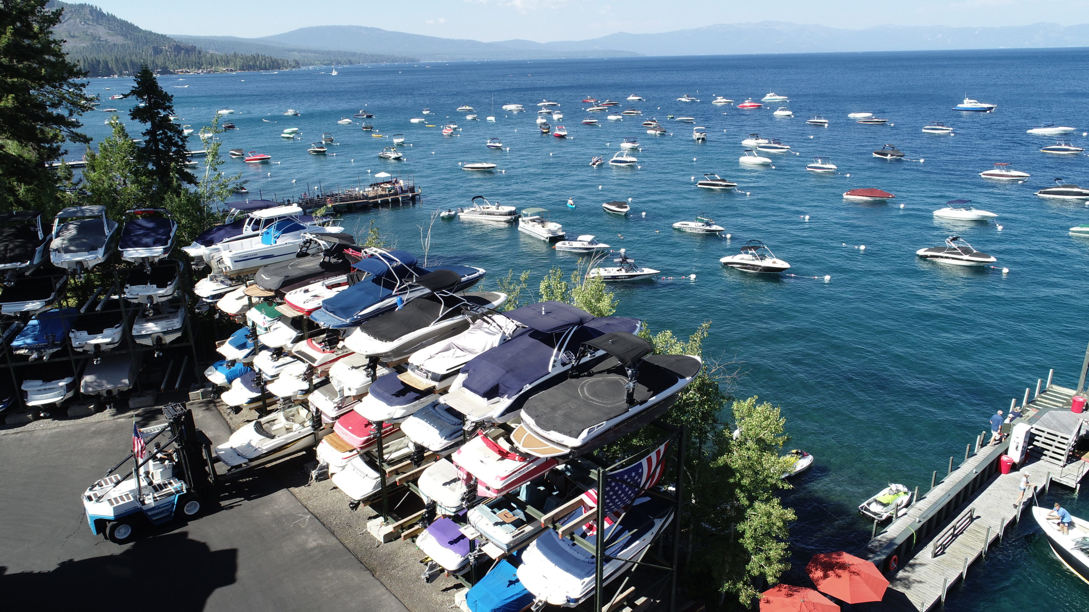 Arial View of buoy field and boat racks at Homewood High and Dry Marina