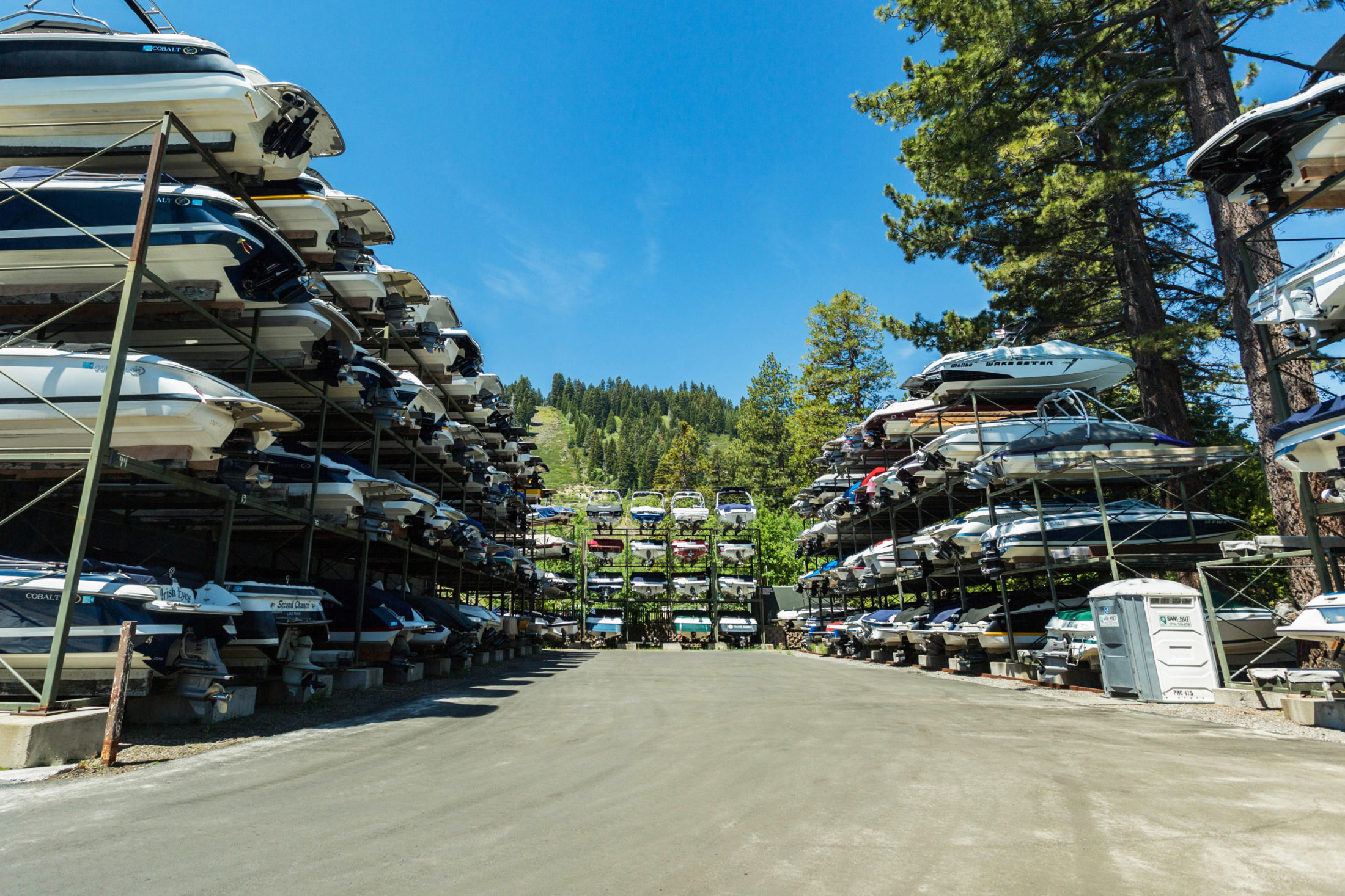 Many dry stored boats outside